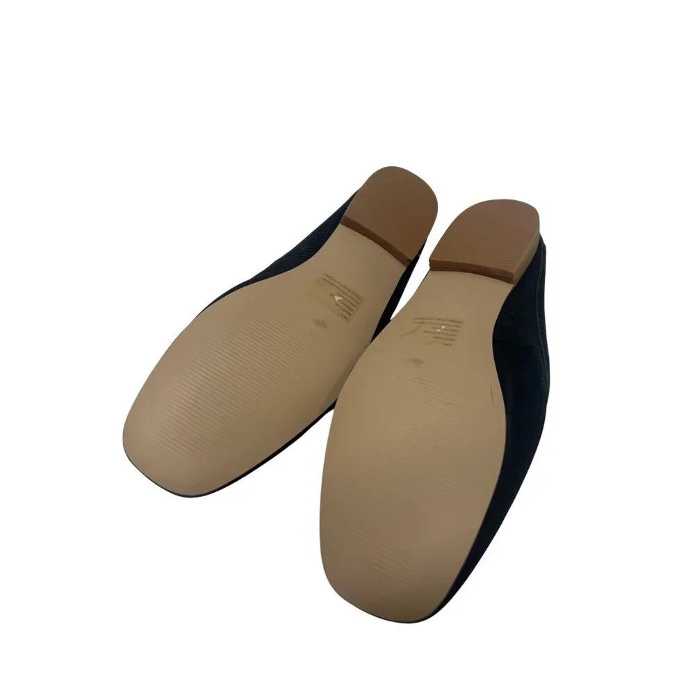 Faryl by Farylrobin NWOT Black Ribbed Satin Fur Lined Slides